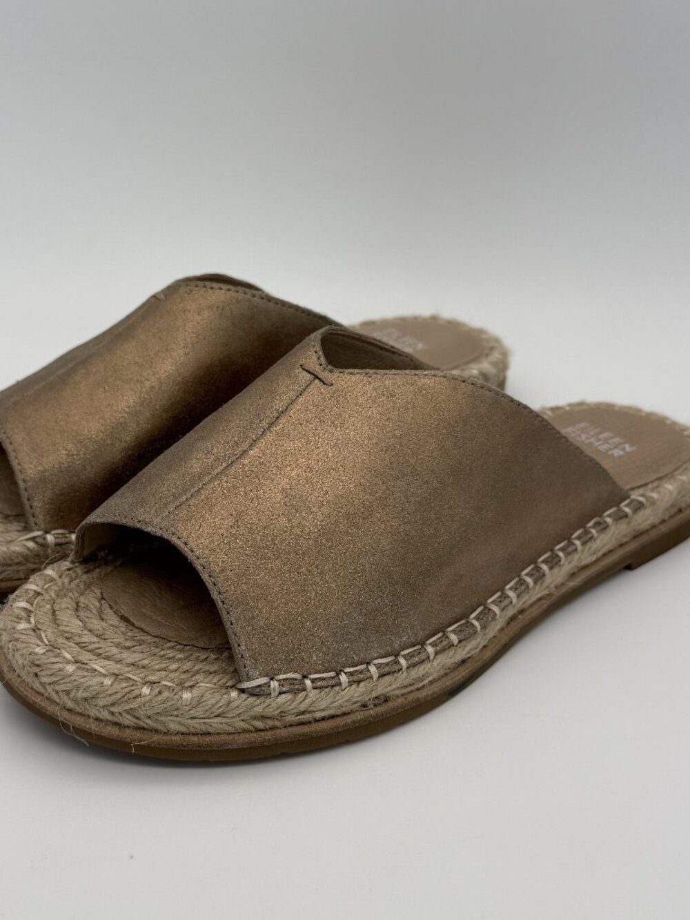 Eileen Fisher Kai Metallic Bronze Leather Espadrille Slide Sandals Size 8.5